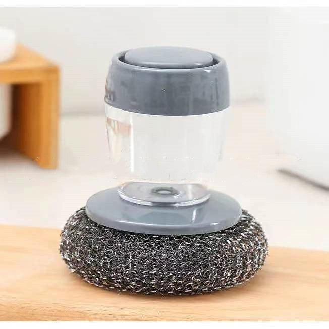 Kitchen Soap Dispensing Palm Brush – Push-Type Dish Cleaner with Built-in Detergent Dispenser