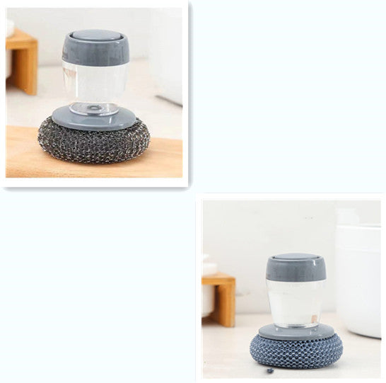 Kitchen Soap Dispensing Palm Brush – Push-Type Dish Cleaner with Built-in Detergent Dispenser