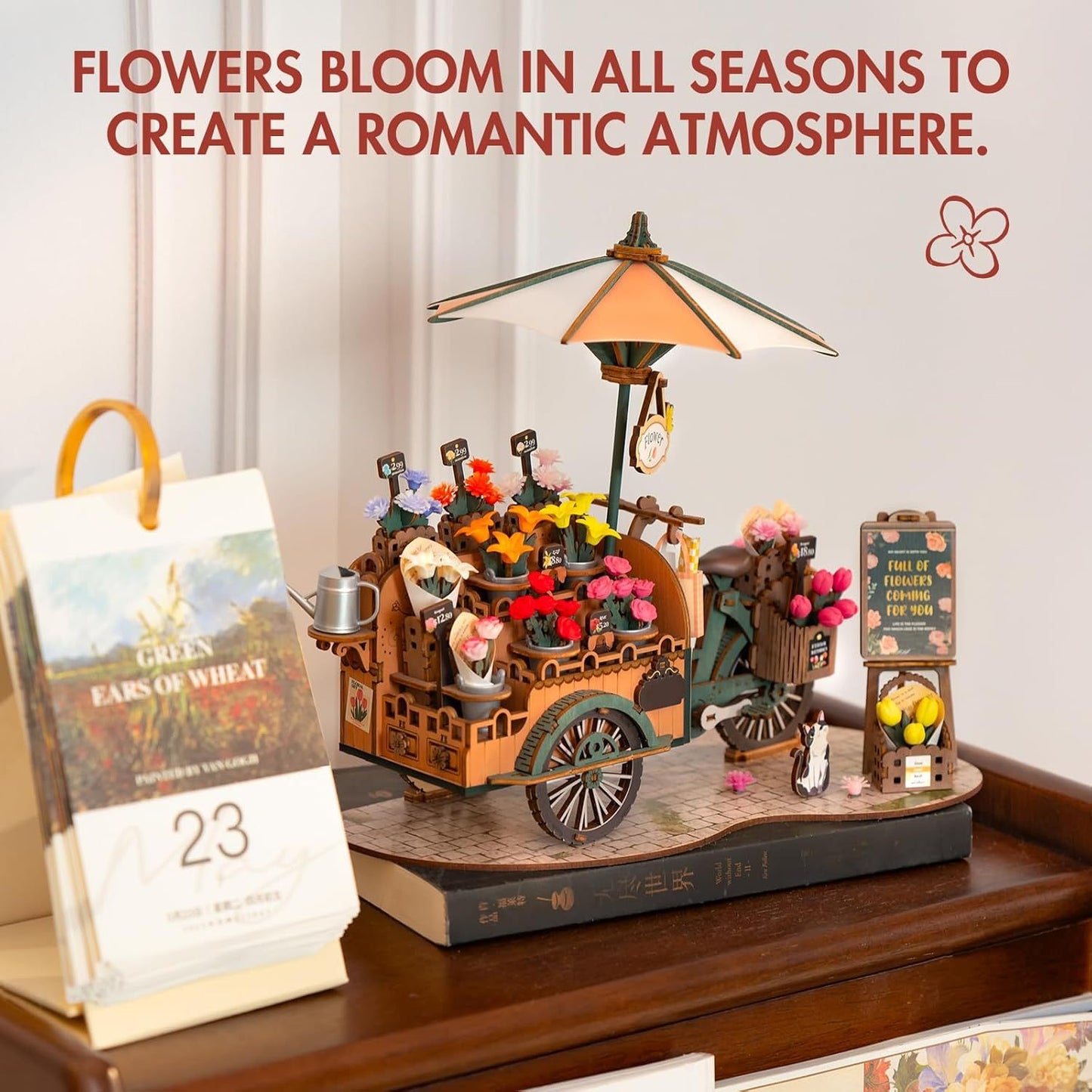 ROBOTIME Blossom Cart 3D Wooden Puzzle – DIY Model Kit for Adults, Home Décor & Craft Gift