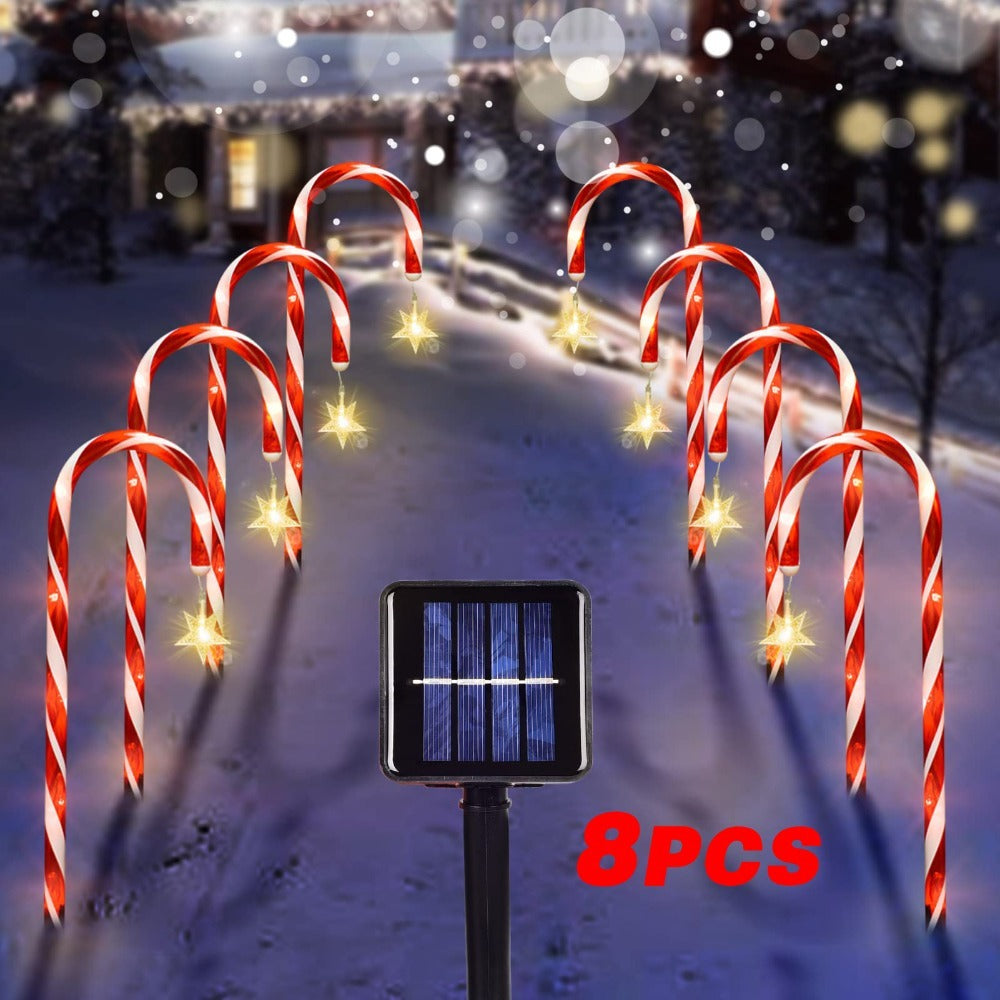 Christmas Solar Candy Cane Lights – Set of 8 Outdoor Holiday Pathway Lamps
