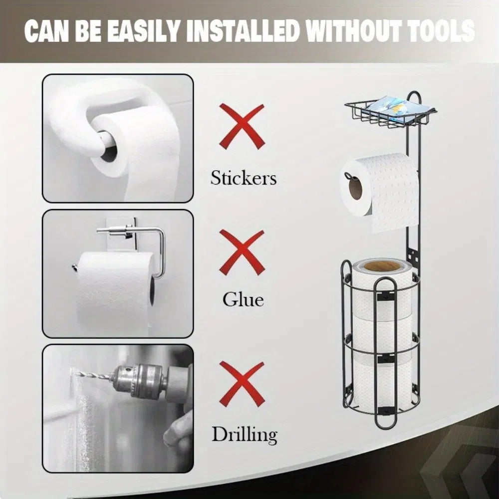 Bathroom Toilet Paper Stand with Shelf – Freestanding Design & Extra Storage