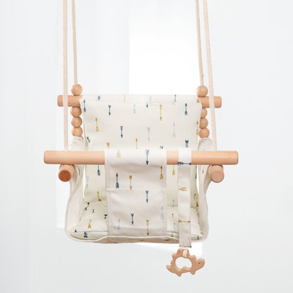 Cotton Canvas Baby Swing Chair – Indoor/Outdoor Hanging Seat with Cushion & Wooden Frame for Safe Baby Playroom Décor