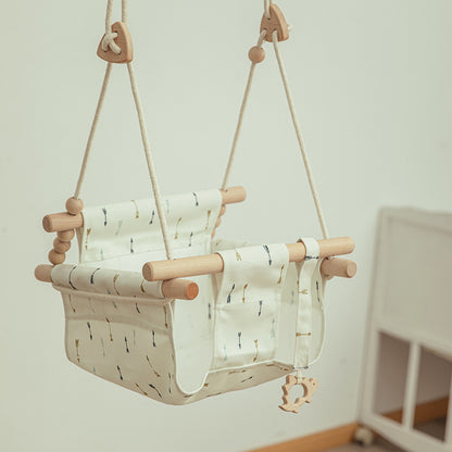 Cotton Canvas Baby Swing Chair – Indoor/Outdoor Hanging Seat with Cushion & Wooden Frame for Safe Baby Playroom Décor