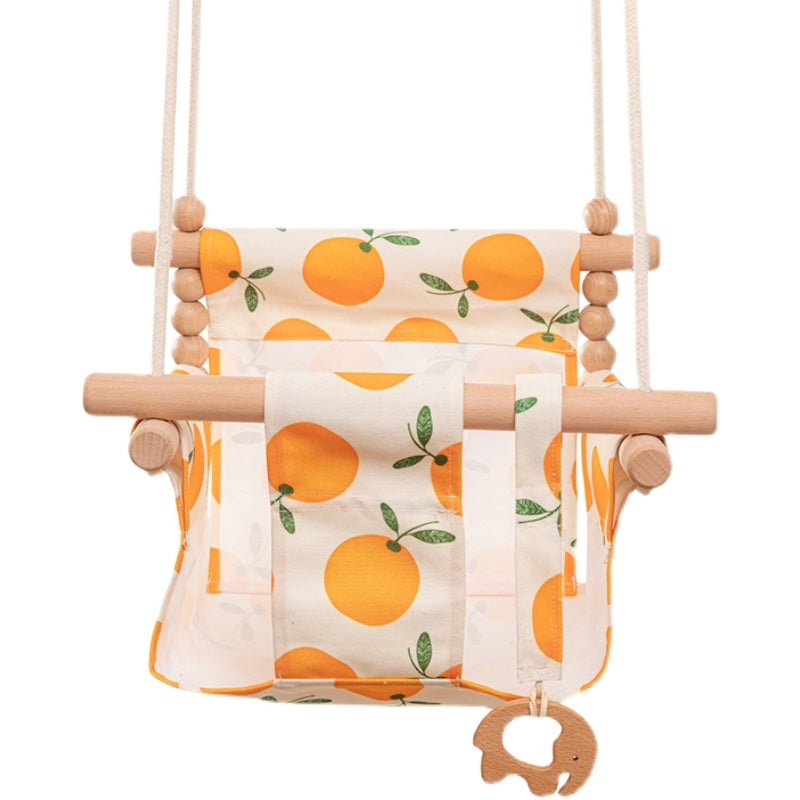 Cotton Canvas Baby Swing Chair – Indoor/Outdoor Hanging Seat with Cushion & Wooden Frame for Safe Baby Playroom Décor