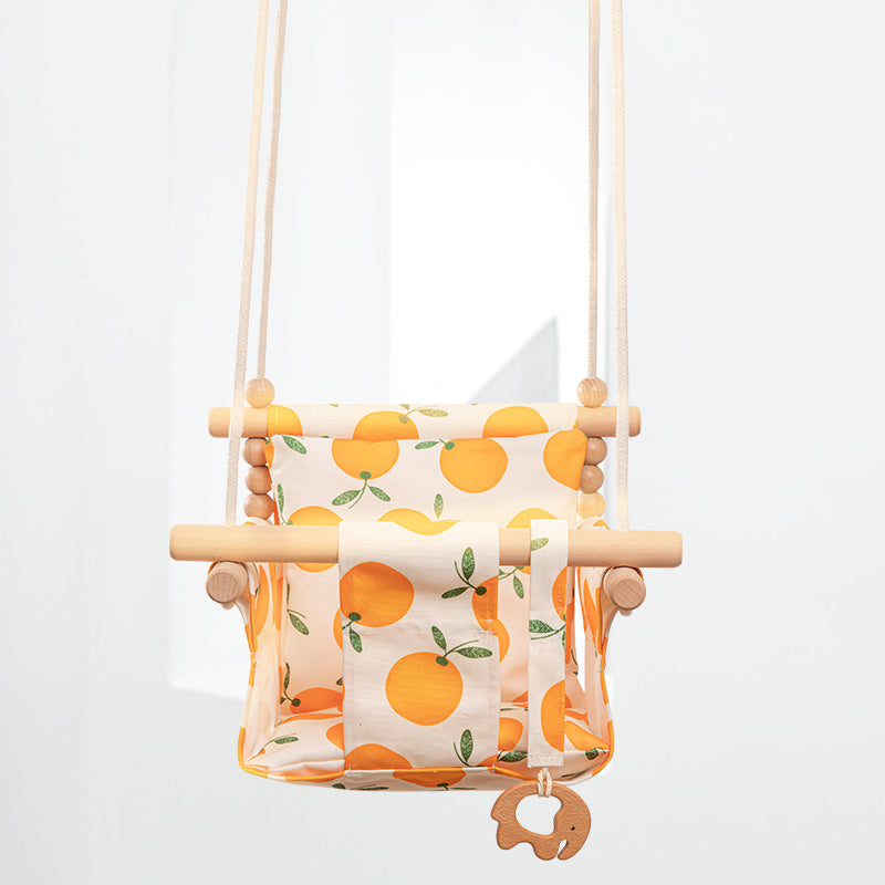 Cotton Canvas Baby Swing Chair – Indoor/Outdoor Hanging Seat with Cushion & Wooden Frame for Safe Baby Playroom Décor