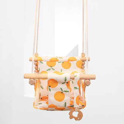 Cotton Canvas Baby Swing Chair – Indoor/Outdoor Hanging Seat with Cushion & Wooden Frame for Safe Baby Playroom Décor