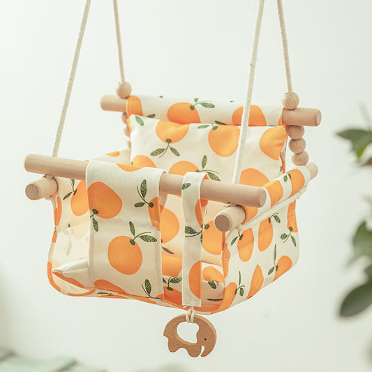 Cotton Canvas Baby Swing Chair – Indoor/Outdoor Hanging Seat with Cushion & Wooden Frame for Safe Baby Playroom Décor