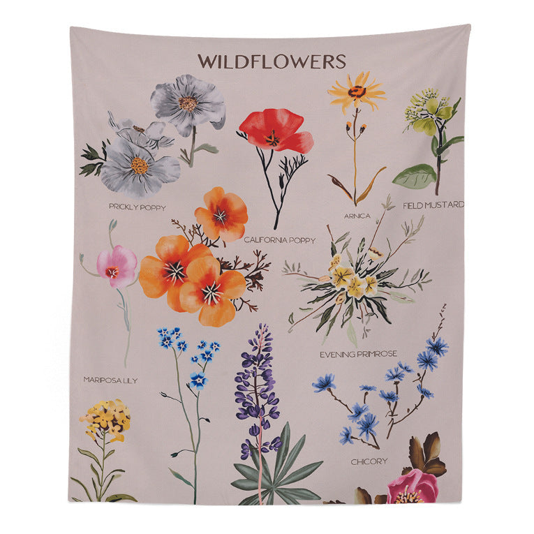 Boho Botanical Wildflower Wall Tapestry – Hippie Saguaro Flower Carpet for Psychedelic INS Home Décor