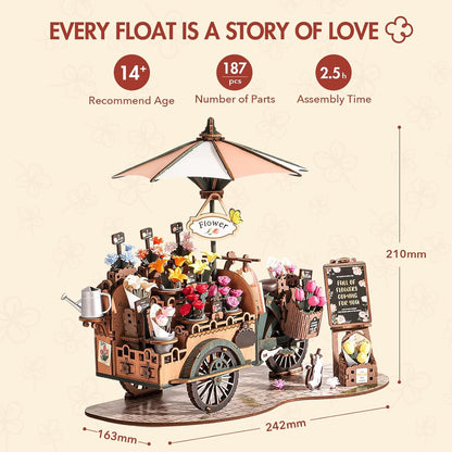 ROBOTIME Blossom Cart 3D Wooden Puzzle – DIY Model Kit for Adults, Home Décor & Craft Gift