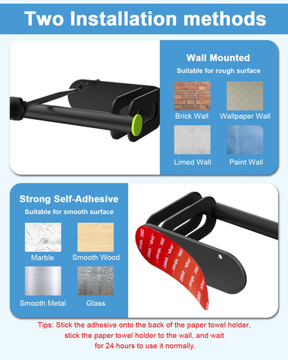 Stainless Steel Paper Towel Holder -Self-Adhesive & Screw Mount Options, Under Cabinet Or Wall Mount, Waterproof & Rustproof Design