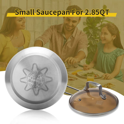 WANGYUANJI 2.85QT Non-Stick Stainless Steel Saucepan with Lid – Small Soup Pot for All Stovetops, Oven & Dishwasher Safe