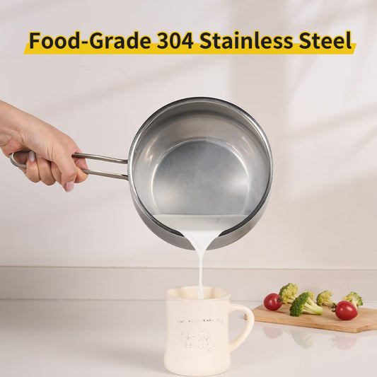 WANGYUANJI 2.85QT Non-Stick Stainless Steel Saucepan with Lid – Small Soup Pot for All Stovetops, Oven & Dishwasher Safe