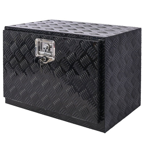 24-Inch Heavy-Duty Aluminum Truck Bed Tool Box – Lockable Underbody Storage Organizer for Trailers, Pickups & RVs (Black)