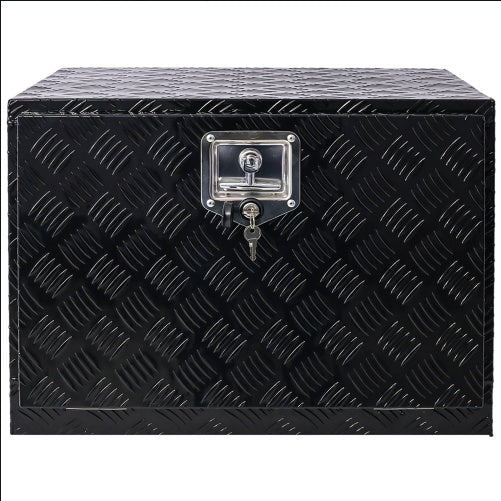 24-Inch Heavy-Duty Aluminum Truck Bed Tool Box – Lockable Underbody Storage Organizer for Trailers, Pickups & RVs (Black)
