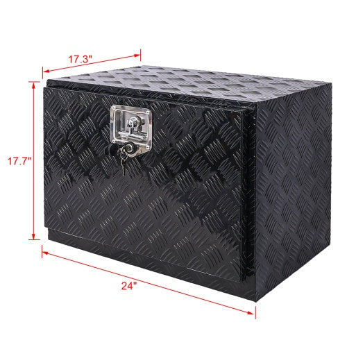 24-Inch Heavy-Duty Aluminum Truck Bed Tool Box – Lockable Underbody Storage Organizer for Trailers, Pickups & RVs (Black)