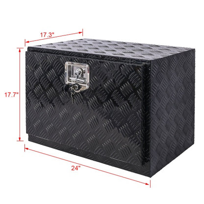 24-Inch Heavy-Duty Aluminum Truck Bed Tool Box – Lockable Underbody Storage Organizer for Trailers, Pickups & RVs (Black)