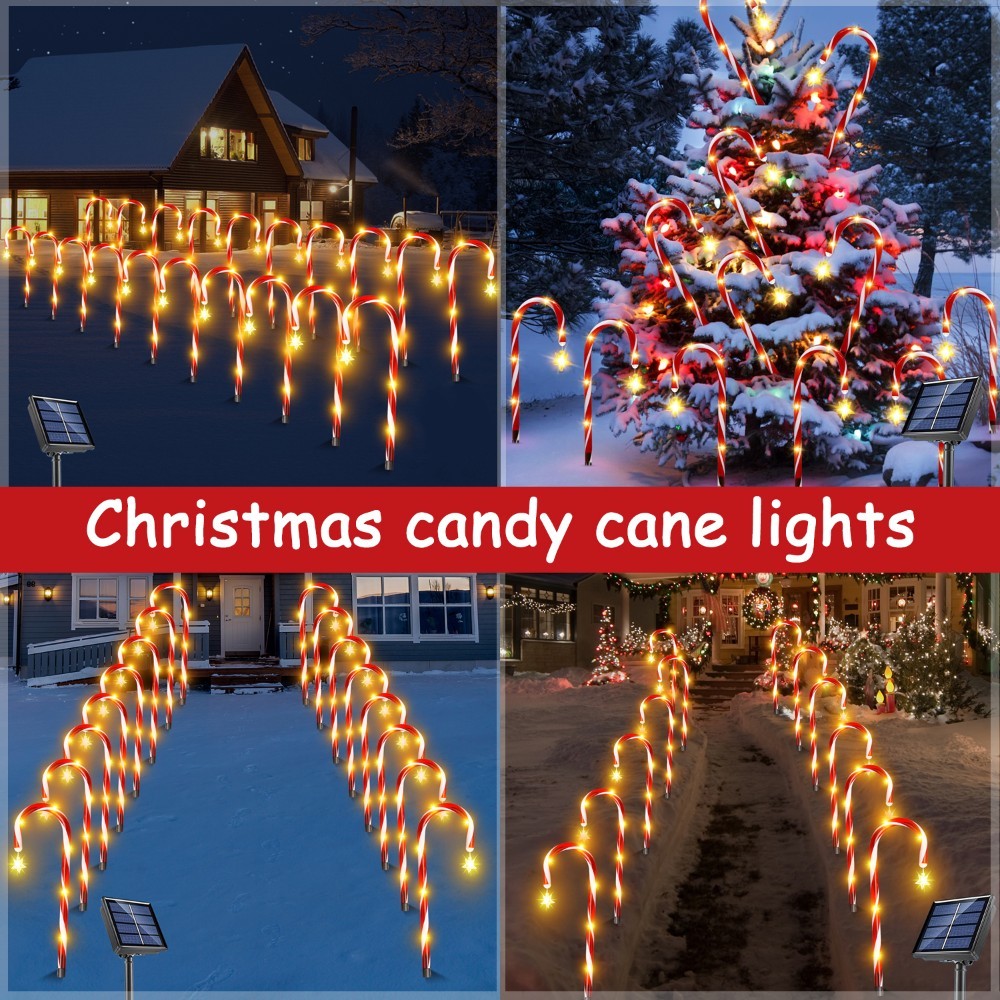 Christmas Solar Candy Cane Lights – Set of 8 Outdoor Holiday Pathway Lamps