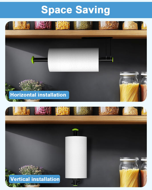 Stainless Steel Paper Towel Holder -Self-Adhesive & Screw Mount Options, Under Cabinet Or Wall Mount, Waterproof & Rustproof Design