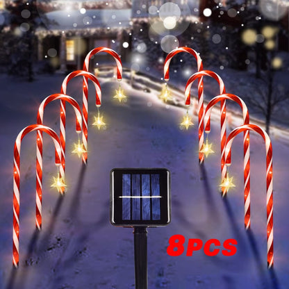 Christmas Solar Candy Cane Lights – Set of 8 Outdoor Holiday Pathway Lamps