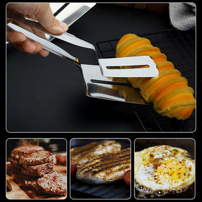 Stainless Steel Steak & BBQ Tongs – Food, Bread, and Meat Clamp for Kitchen Cooking