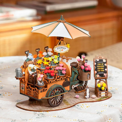 ROBOTIME Blossom Cart 3D Wooden Puzzle – DIY Model Kit for Adults, Home Décor & Craft Gift