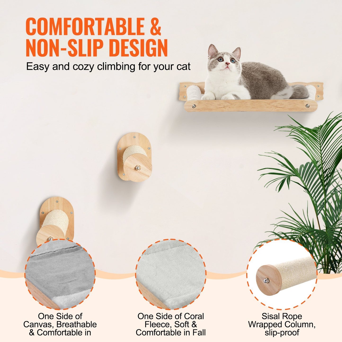 VEVOR Wall-Mounted Cat Shelves with Jumping Posts & Hammocks – Holds Up to 40 lbs