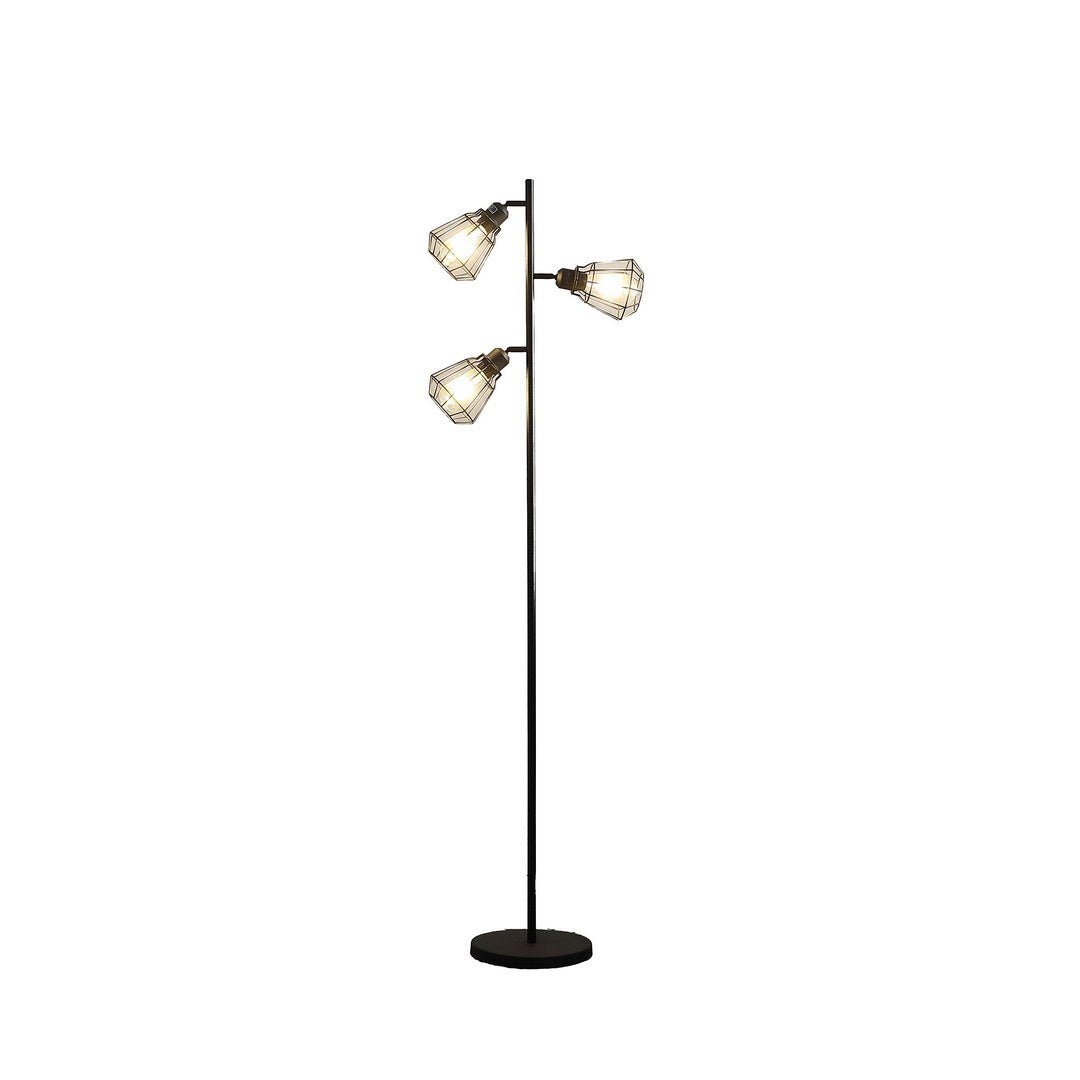 Adjustable Industrial Farmhouse Metal Floor Lamp with Cage Shade