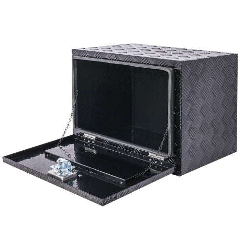 24-Inch Heavy-Duty Aluminum Truck Bed Tool Box – Lockable Underbody Storage Organizer for Trailers, Pickups & RVs (Black)