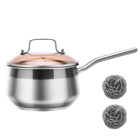 WANGYUANJI 2.85QT Non-Stick Stainless Steel Saucepan with Lid – Small Soup Pot for All Stovetops, Oven & Dishwasher Safe