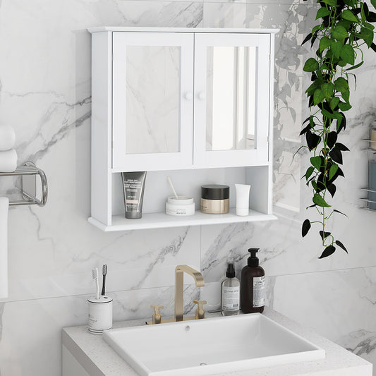 Bathroom Wall Cabinet with Double Mirror Doors & Storage Shelves