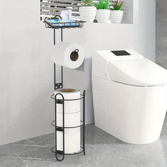 Bathroom Toilet Paper Stand with Shelf – Freestanding Design & Extra Storage