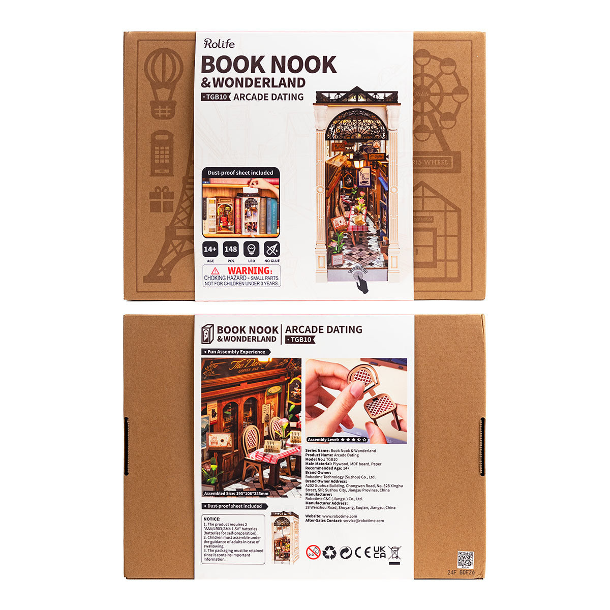 ROBOTIME DIY Book Nook Kit – 3D Wooden Arcade Dating Scene with Dust Cover, Miniature Dollhouse Puzzle & Creative Bookshelf Décor Gift