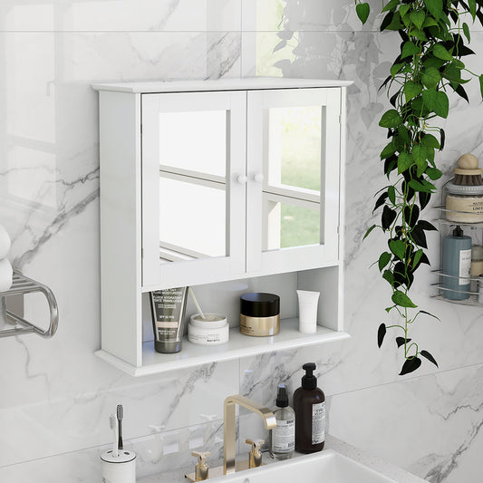 Bathroom Wall Cabinet with Double Mirror Doors & Storage Shelves