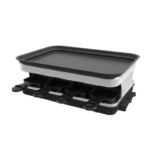 1500W Raclette Grill for 8 People – Non-Stick Plate with 8 Mini Pans & Adjustable Temperature Control