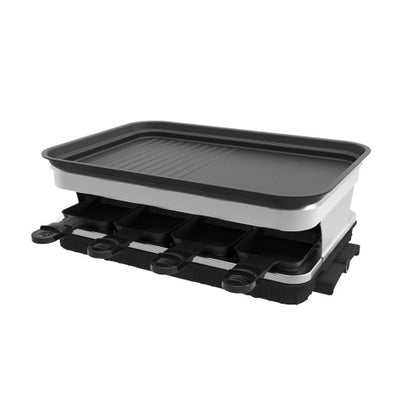 1500W Raclette Grill for 8 People – Non-Stick Plate with 8 Mini Pans & Adjustable Temperature Control
