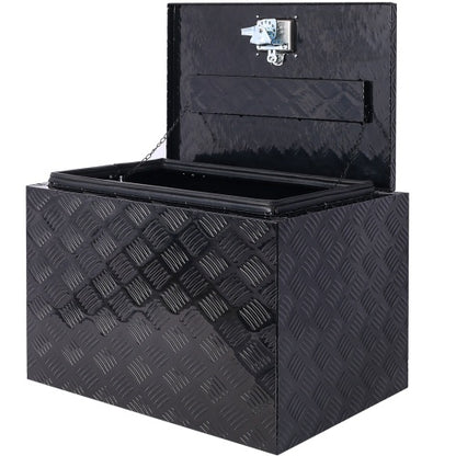 24-Inch Heavy-Duty Aluminum Truck Bed Tool Box – Lockable Underbody Storage Organizer for Trailers, Pickups & RVs (Black)