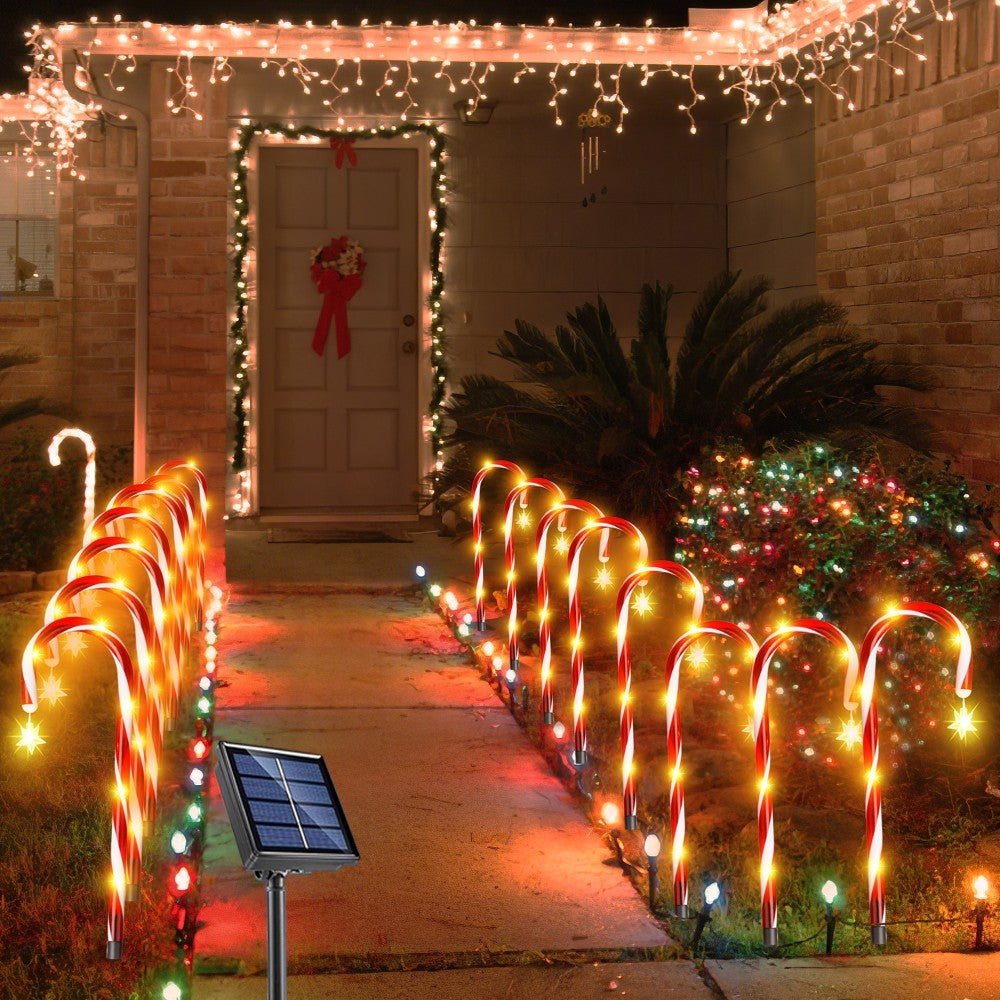 Christmas Solar Candy Cane Lights – Set of 8 Outdoor Holiday Pathway Lamps