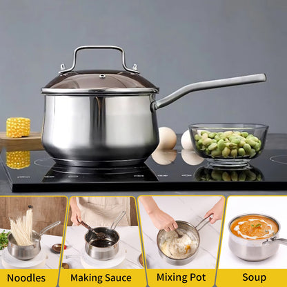 WANGYUANJI 2.85QT Non-Stick Stainless Steel Saucepan with Lid – Small Soup Pot for All Stovetops, Oven & Dishwasher Safe