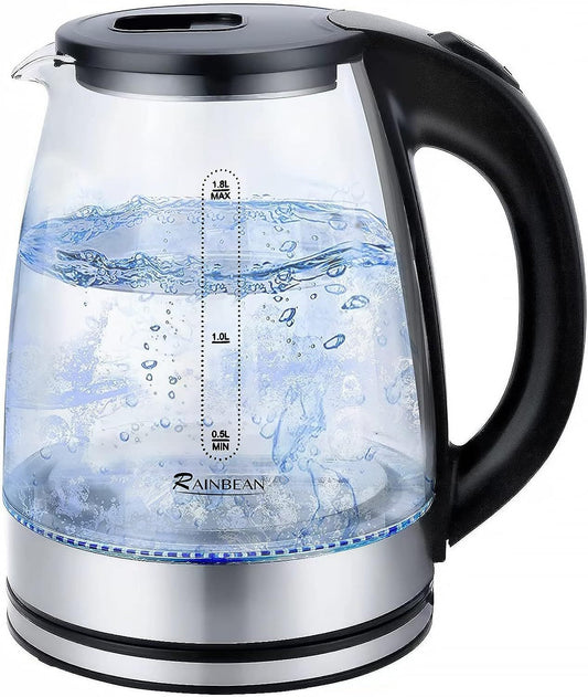 1.8L Glass Electric Kettle – Fast Boil Water Boiler with LED Light, Wide Opening, Auto Shut-Off & Boil-Dry Protection – Black