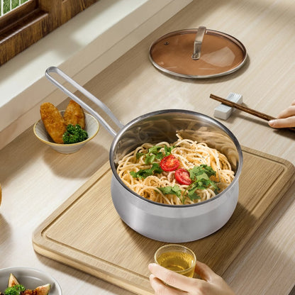 WANGYUANJI 2.85QT Non-Stick Stainless Steel Saucepan with Lid – Small Soup Pot for All Stovetops, Oven & Dishwasher Safe