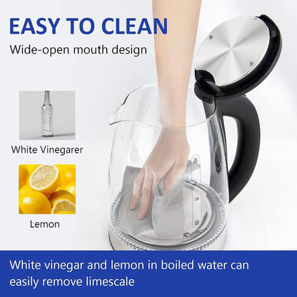 1.8L Glass Electric Kettle – Fast Boil Water Boiler with LED Light, Wide Opening, Auto Shut-Off & Boil-Dry Protection – Black